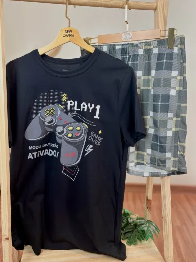 PIJAMA MASCULINO ADULTO SEM MANGA+SHORTS