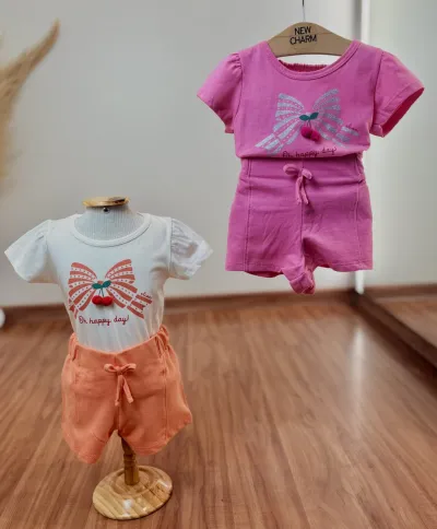 CONJUNTO FEMININO INFANTIL SEM MANGA+SHORTS