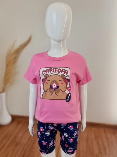 CONJUNTO FEMININO INFANTIL SEM MANGA+SHORTS