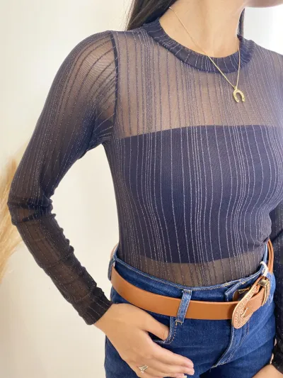 BODY FEMININO ADULTO MANGA LONGA TULE