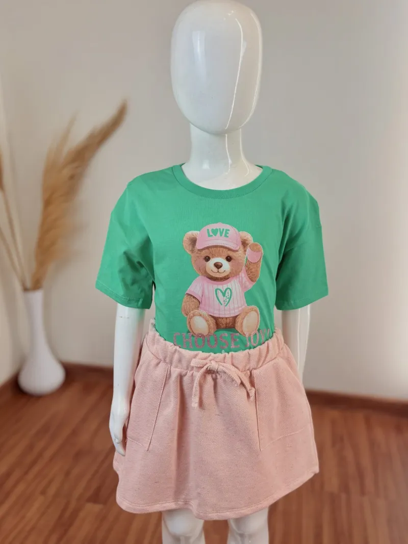 CONJUNTO FEMININO INFANTIL SEM MANGA+SAIA