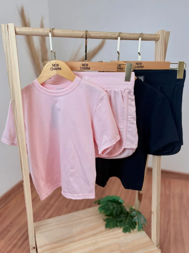 CONJUNTO FEMININO INFANTIL SEM MANGA+SHORTS