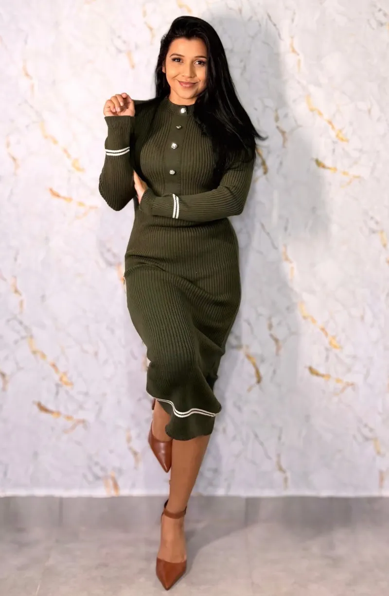 VESTIDO ADULTO MANGA LONGA MIDI TRICO