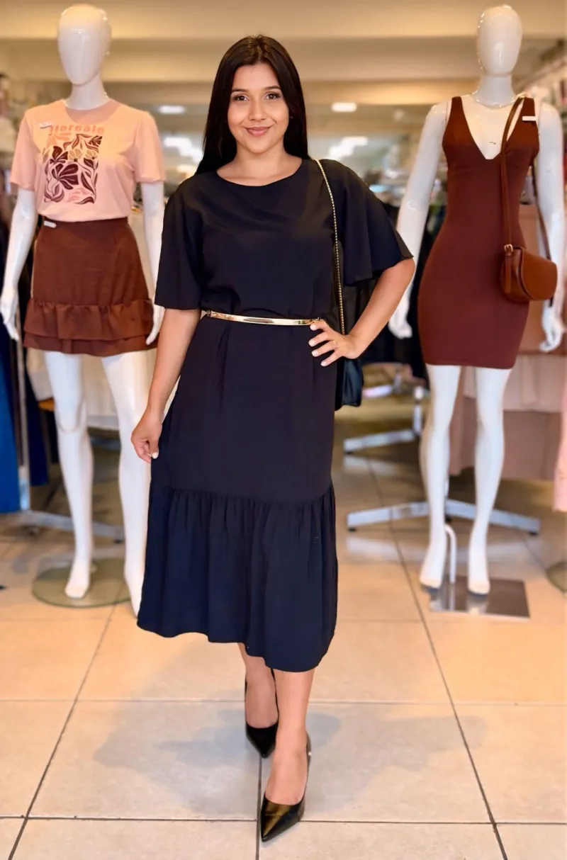 VESTIDO FEMININO SEM MANGA MIDI
