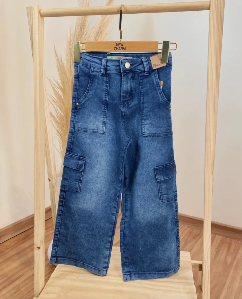 CALÇA FEMININO INFANTIL WIDE LEG CARGO
