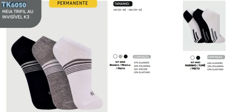KIT MEIA SOQUETE INVISÍVEL C/3 R71